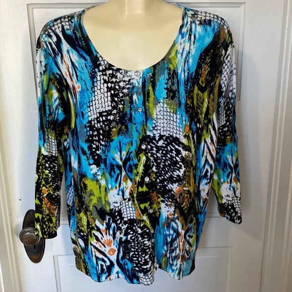 Prima Bella geometric cardigan sweater with rhinestones size 1X - Picture 1 of 6